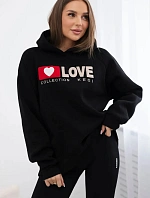 Zateplená bavlněná mikina s kapucí Love černý