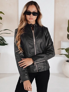 Dámská kožená bunda TY5202 černá - FashionStreet