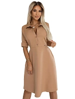 286-8 SANDY Košilové halenkové šaty s páskem - MOCHA MOUSSE