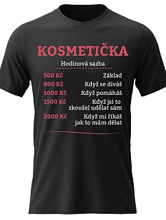 Dámské bavlněné tričko s potiskem - HODINOVÁ SAZBA KOSMETIČKA - černé
