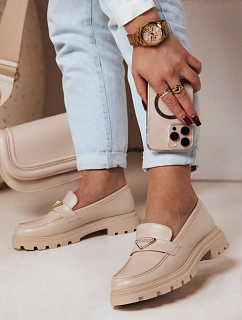 Dámské mokasíny s plochou podrážkou ELEGANCIO beige FashionStreet ZY0709