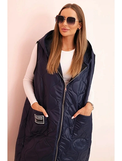 Dámská prošívaná vesta Plus Size s kapucí na zip modrá Dámská prošívaná vesta Plus Size s kapucí na zip modrá