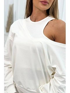 3-dílný set halenka + top + legíny ecru