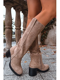 Dámské kozačky na podpatku LH-8 Béžová - JOIa shoes