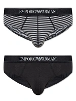 Pánské slipy 2PACK 111733 3F542 16844 černošedé s proužkem - Emporio Armani