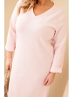 Šaty dámské Plus Size máslové s výstřihem do V a rukávem pudrově růžová Šaty dámské Plus Size máslové s výstřihem do V a rukávem pudrově růžová
