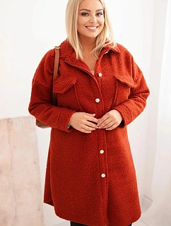 Dámský kabát Plus Size s vlnou ART0286 rudy - Kesi