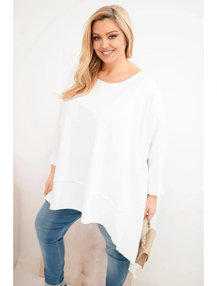 Dámská tunika Plus Size z bavlny s asymetrickým spodkem bílá Dámská tunika Plus Size z bavlny s asymetrickým spodkem bílá