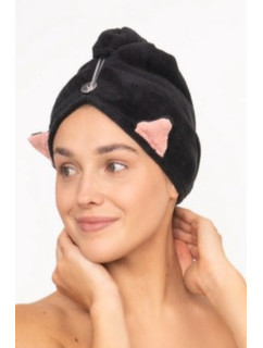 Turban pro vysoušení vlasů MOMO WAY Černý - kočka