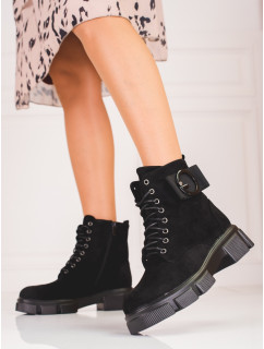 Luxusní černé dámské  kotníčkové boty na plochém podpatku