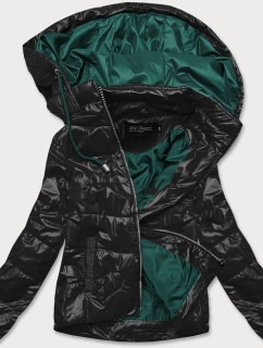 Krátká černo/zelená dámská bunda s barevnou kapucí (BH2005BIG)