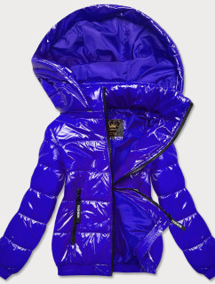 Lesklá dámská bunda v chrpové barvě se stahovacím lemem (LD7250)