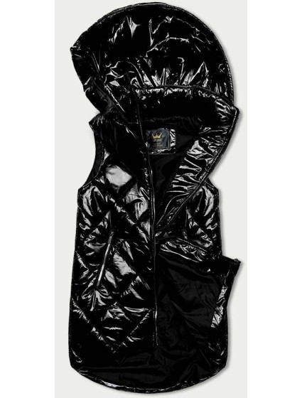 Lesklá černá vesta s kapucí (7005BIG)