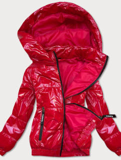Lesklá červená prošívaná bunda s kapucí (BR9788-4)