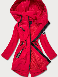 Jednoduchá červená dámská bunda se šikmými kapsami (HS-1832)