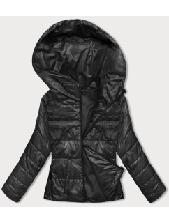 Krátká černá dámská bunda s kapucí (B8187-1)