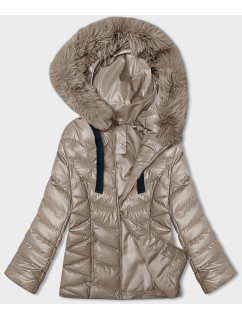 Krátká béžová zimní bunda s kapucí (5M3138-62)