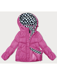 Neonově růžová volná dámská bunda s kapucí (8118)
