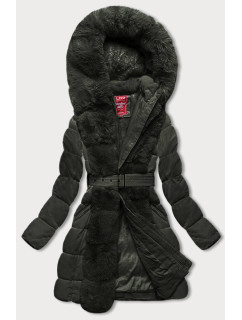 Dámská zimní bunda v army barvě s kožešinou (2M-008)