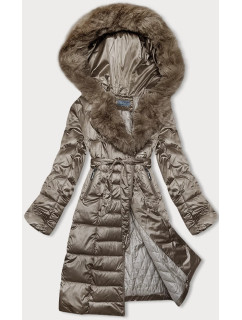 Béžová dámská zimní bunda s páskem S'west (B8195-12)