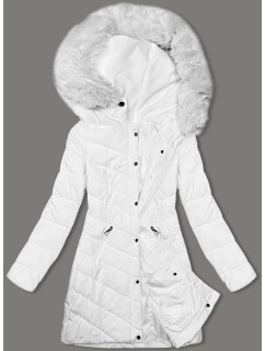 Bílá prošívaná dámská zimní bunda s kapucí LHD (2M-057)