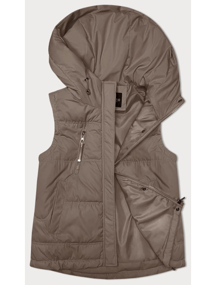 Volná béžová dámská vesta s kapucí (2655)