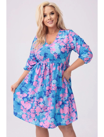 Světle modro-růžové dámské letní květované šaty (8276)