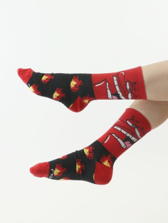 Veselé ponožky Cow and chicken červené
