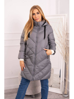 Zimní bunda s límcem a kapucí šedá