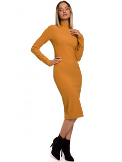 M542 Pletené šaty s rolákem - tmavě žluté