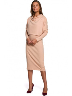 S245 Pletené šaty s límečkem - béžové