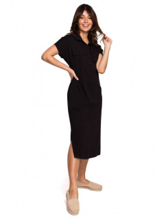 B222 Safari šaty s kapsami s klopou - černé