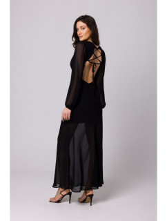 K166 Šifonové šaty s otevřenými zády - černé
