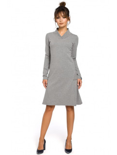 B044 Trapézové šaty s žebrovaným lemem - šedé