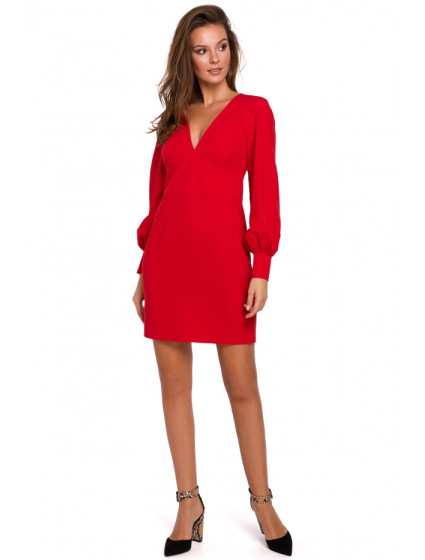 K027 Mini šaty s puff rukávy - červené