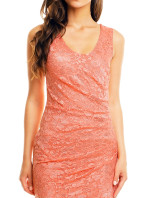 Společenské a plesové šaty  MAYAADI krajkové s asymetrickou sukní lososové - Růžová / XL - MAYAADI