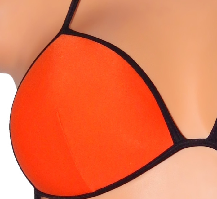 Dámské plavky dvoudílné sexy bikiny TRIANGLE zdobené černými lemy oranžové - Oranžová - OEM
