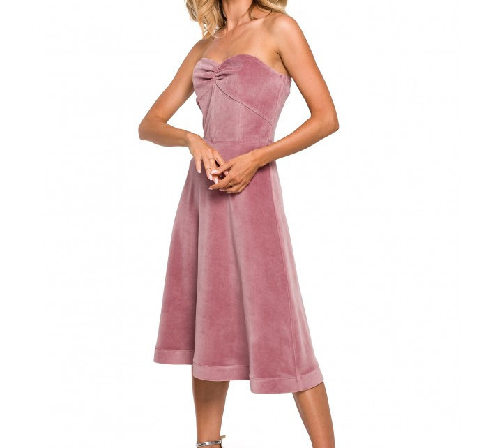 Sametové korzetové šaty M638  růžové - Moe