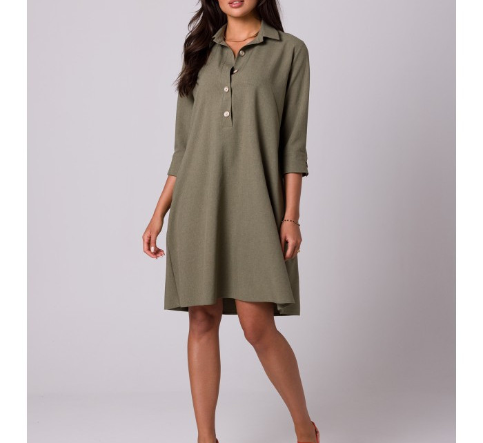 Dámské rozšířené košilové šaty B257 olivové - BEwear