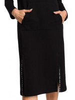 Dámské pletené midi šaty s pruhy s logy M688 černé - MOE
