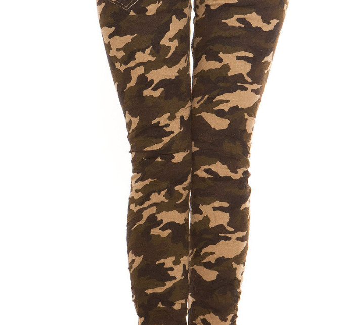 Dámské jeansy Trendy Army skinnies 0000K600-273A khaki vzor - Koucla