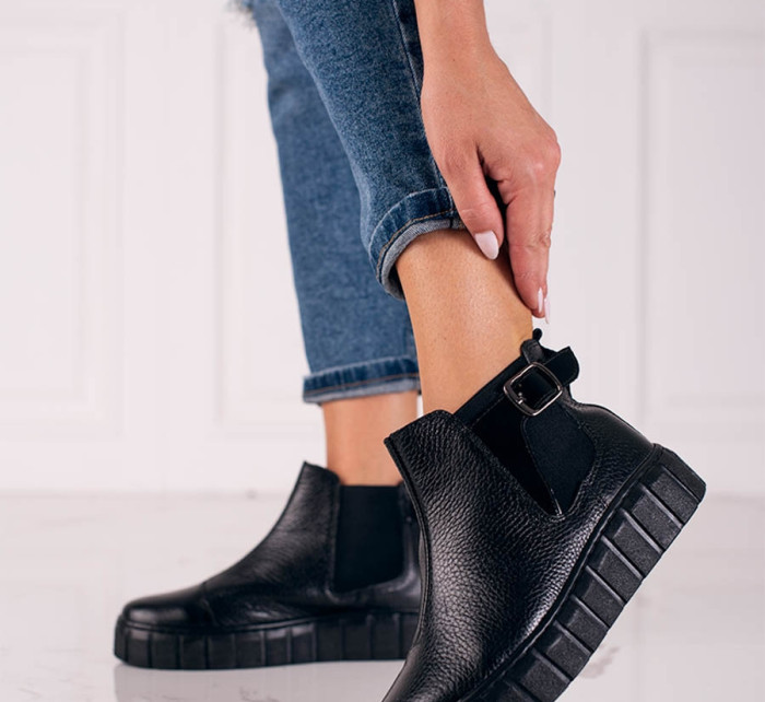 Luxusní černé dámské  kotníčkové boty bez podpatku
