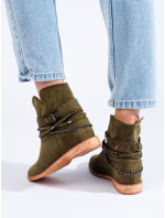 Trendy  kotníčkové boty dámské zelené na klínku