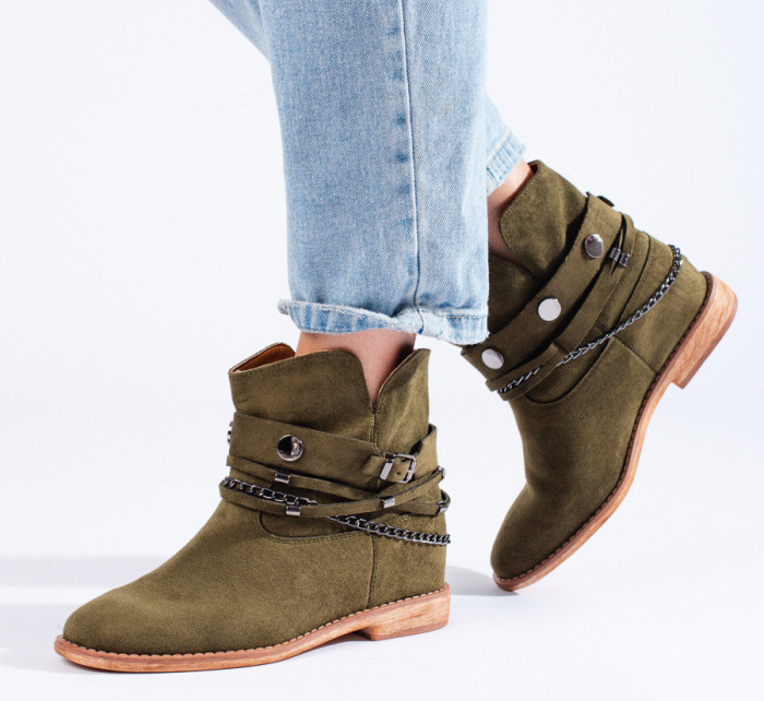 Trendy  kotníčkové boty dámské zelené na klínku