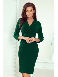 KELLY - Elegantní dámské šaty v lahvově zelené barvě s dekoltem 237-3