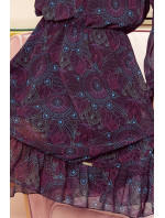 BAKARI - vzdušné šifonové dámské šaty s dekoltem a se vzorem růžovo-světle modrých mandal 295-4