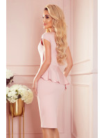 Elegantní dámské midi šaty v pudrově růžové barvě s volánkem 192-13