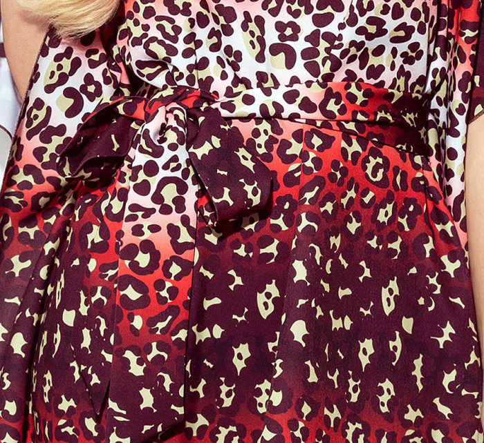 SOFIA - Dámské motýlkové šaty s jaguářím vzorem a se zavazováním v pase 287-23