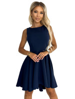 Tmavě modré elegantní dámské šaty s delší zadní částí 397-2