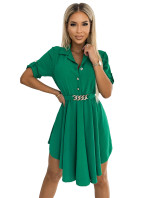 Zelené dámské košilové šaty s knoflíky a zlatým opaskem 461-2